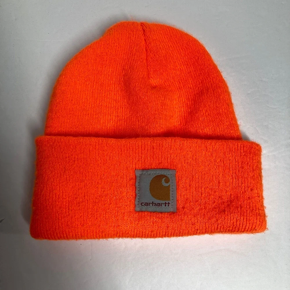 Carhartt Beanie Cap Hat YOUTH Blaze Orange Acrylic Knit Watch Winter Outdoors